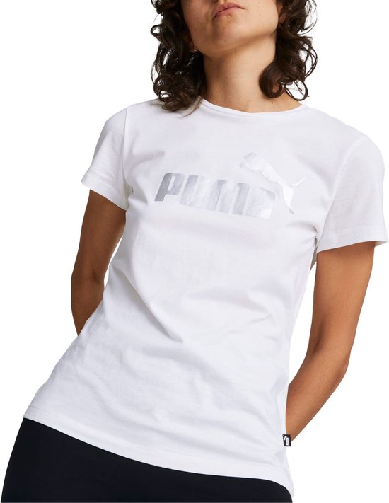 PUMA Ess+ Metallic Logo Tee Dames Sportshirt - Maat M