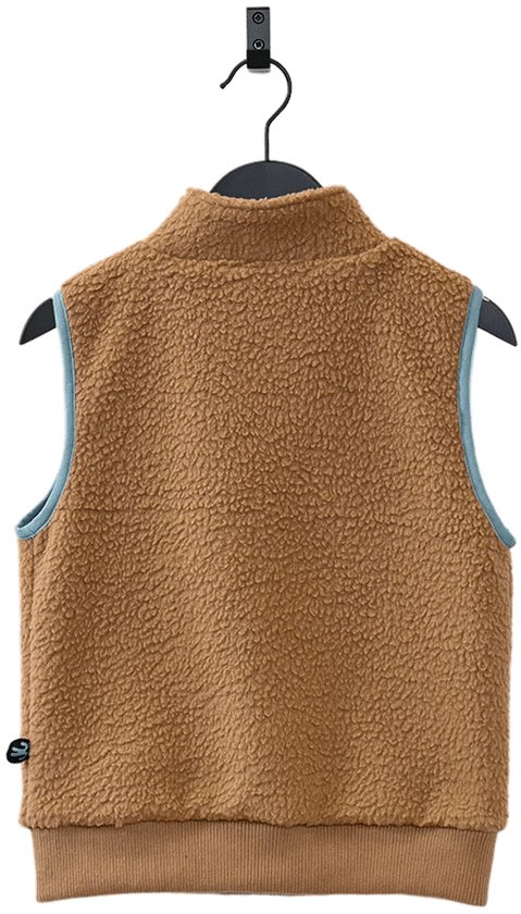 Ducksday - fleece bodywarmer voor kinderen - teddy sherpa - unisex - camel bruin - petrol blauw - maat 110/116
