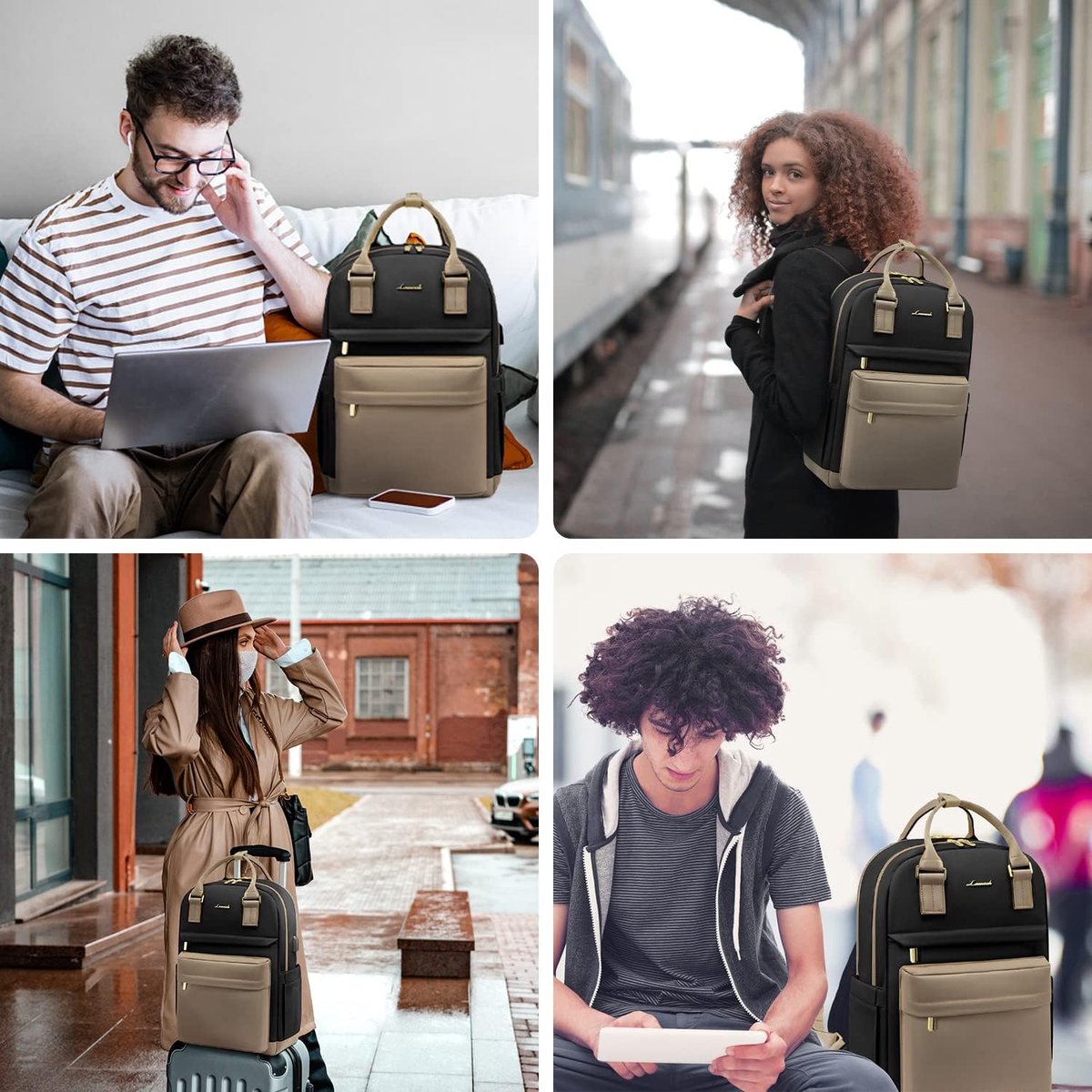 LOVEVOOK Laptoprugzak voor vrouwen 15,6 inch, damesrugzak voor werk, zakenreizen, school met USB-poort, lichtgewicht rugzak computer laptop rugzak - diep pruim