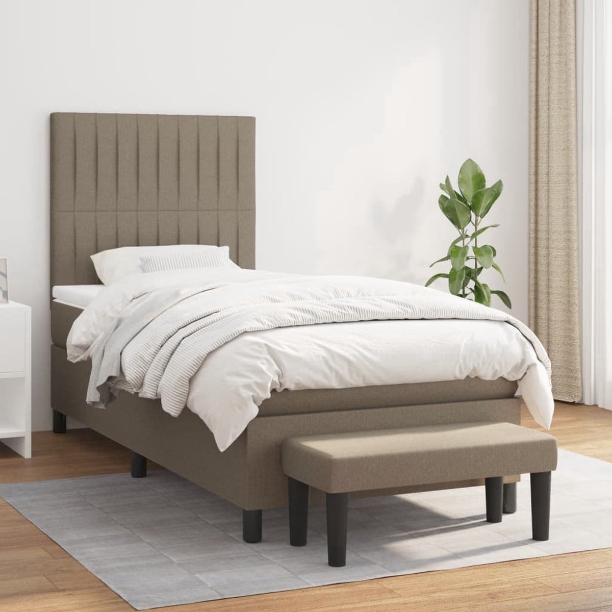 The Living Store Boxspringbed - s - Bed - 203 x 83 x 118/128 cm - Taupe - Comfortabele ondersteuning