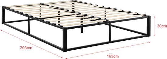 Stalen bed Ness - Met lattenbodem - 160x200 cm - Zwart - Modern design