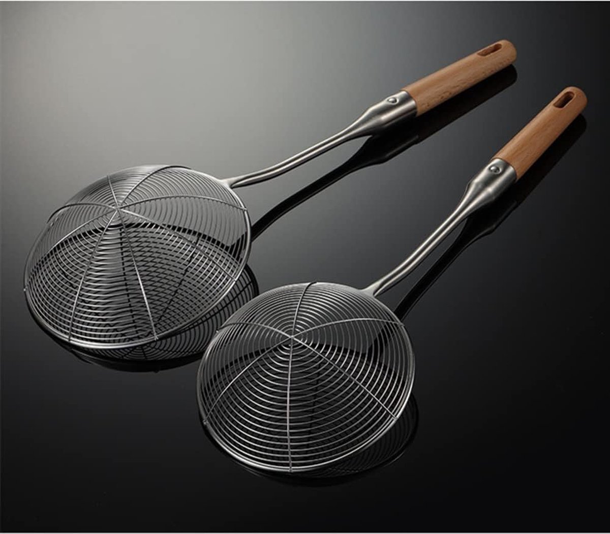 Lot De 2 écumoires/araignées De Cuisine En Inox - Grande Et Fine Mailles, Avec Poignée Antidérapante