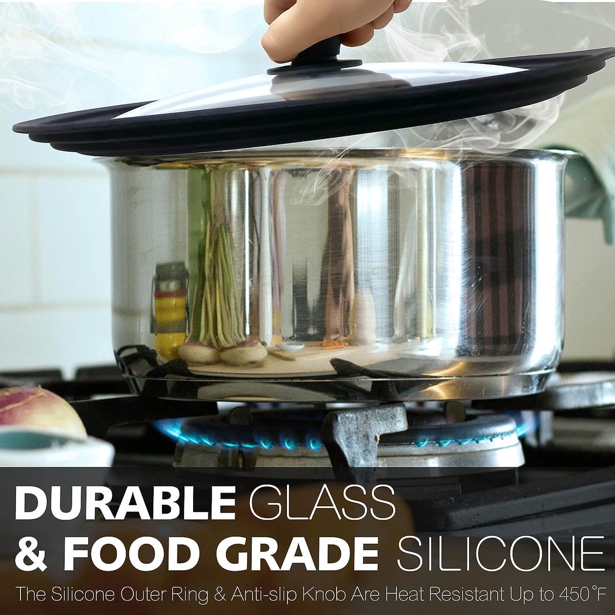 Couvercle universel en silicone pour casseroles, poêles et poêles -  couvercle en verre