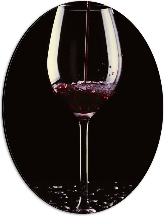 Dibond Ovaal - Wijn - Wijnglas - Drank - Scherven - Schenken - Rood - 30x40 cm Foto op Ovaal (Met Ophangsysteem)