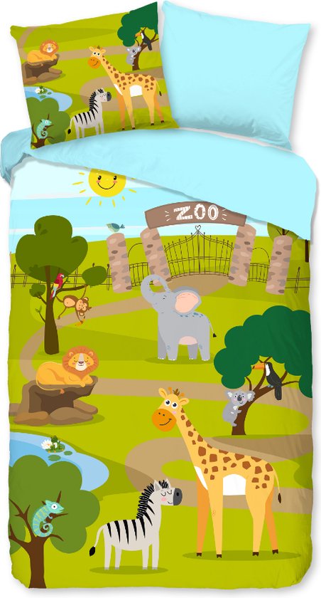 Leuke kids dekbedovertrek Zoo - 140x200/220 (eenpersoons) - vrolijke en kleurrijke uitstraling - hoogwaardige kwaliteit - heerlijk zacht en soepel - ademend en huidvriendelijk - ideaal voor de kinderkamer