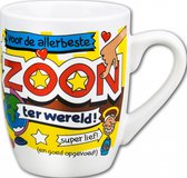 Mok - Snoep - Voor de allerbeste Zoon ter wereld - Cartoon - In cadeauverpakking met gekleurd krullint