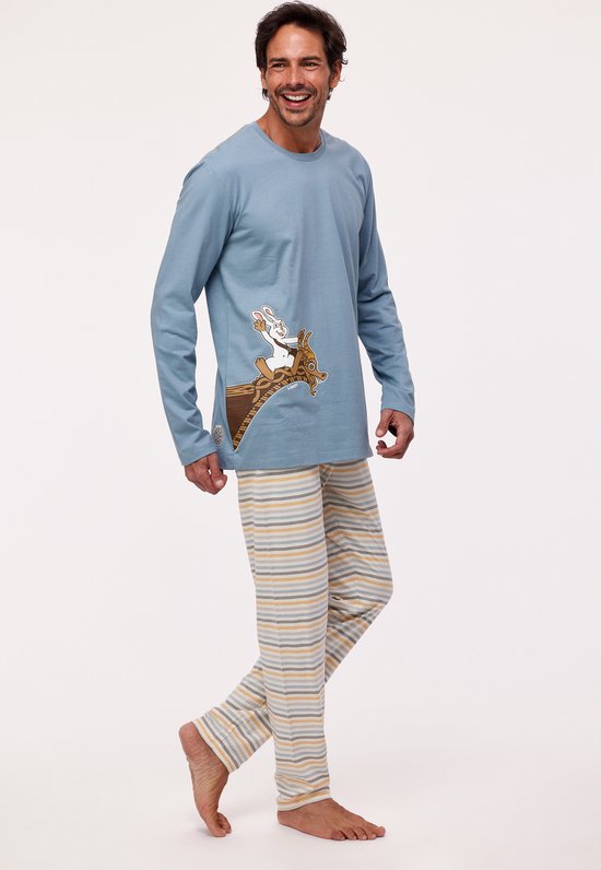 Woody pyjama jongens/heren - ijsblauw - haas - 232-10-PLU-S/177 - maat S