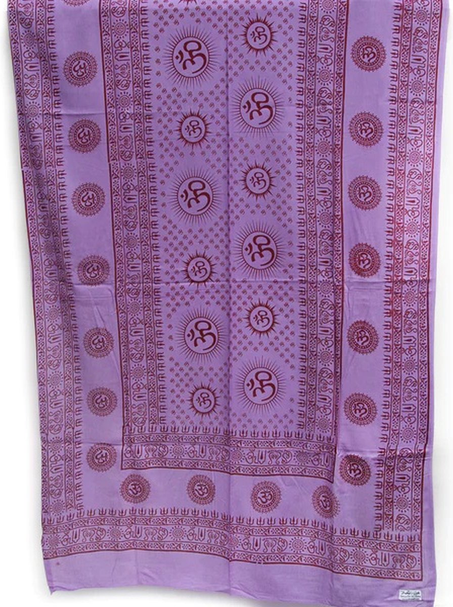 Meditatie omslagdoek met mantra Om, XL, 220 x 106 cm, paars