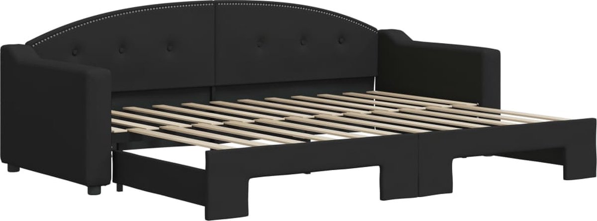 vidaXL Slaapbank - met - onderschuifbed - 80x200 - cm - stof - zwart