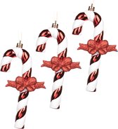 Viv! Christmas Kerstornament - Zuurstokjes met strik - set van 3 - rood wit - 15cm