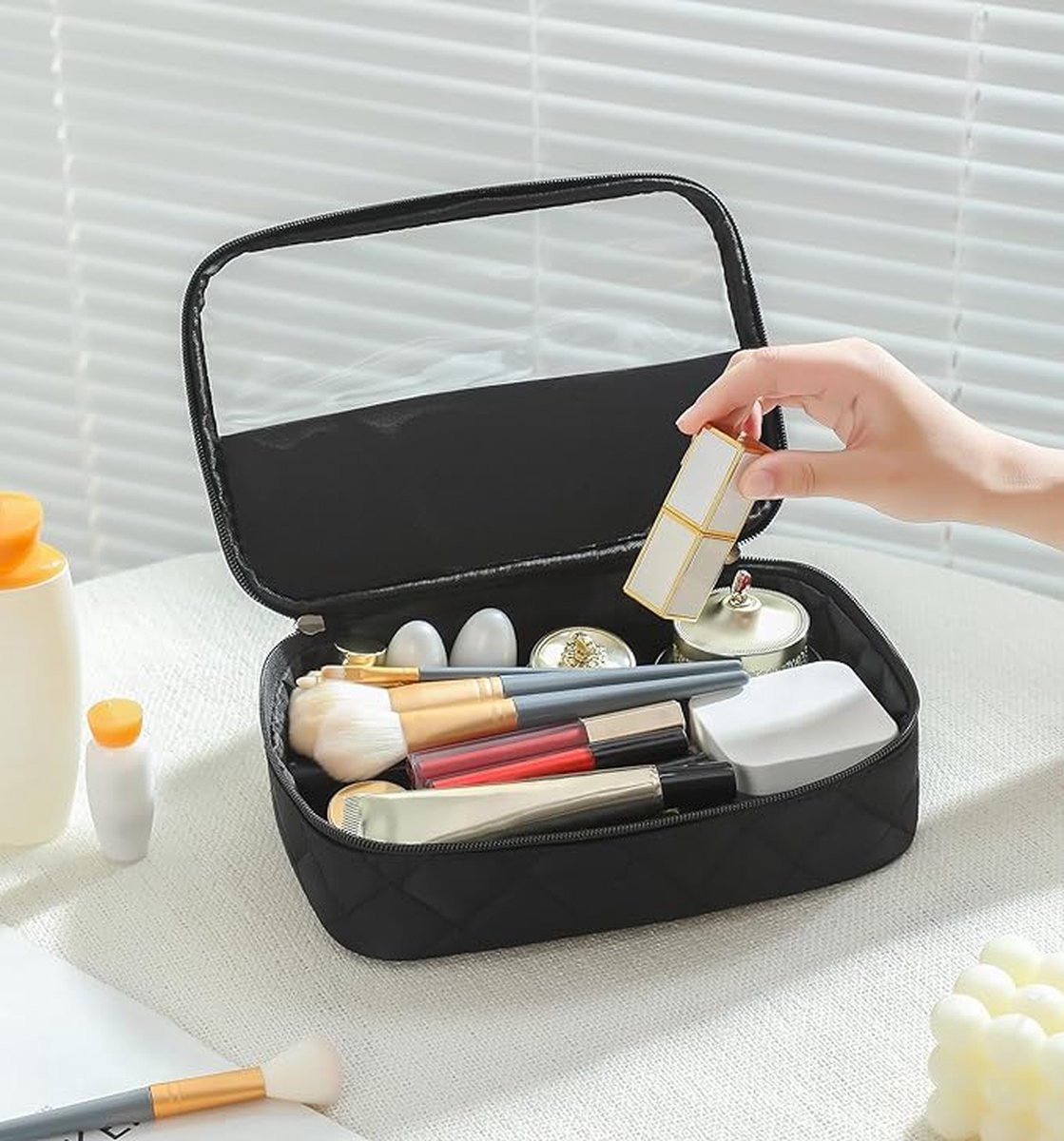 tas, 20 x 12 x 8 cm, dubbellaags met spiegel voor dames, Afzonderlijke laag.
