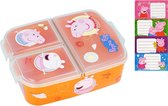 Kinderlunchbox, lunchbox, sandwichbox, lunchbox voor kinderen met vakken, broodtrommel met onderverdeling voor kleuterschool, kinderbroodtrommel van kunststof, BPA-vrij, Peppa Pig