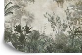 Fotobehang Tropical Trees And Leaves Wallpaper Design In Foggy Forest - 3D