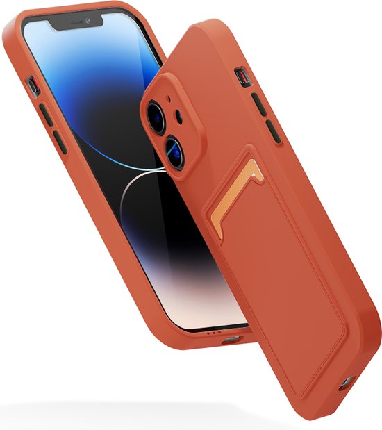 Oranje iPhone hoesje met kaarthouder, om een telefoon.