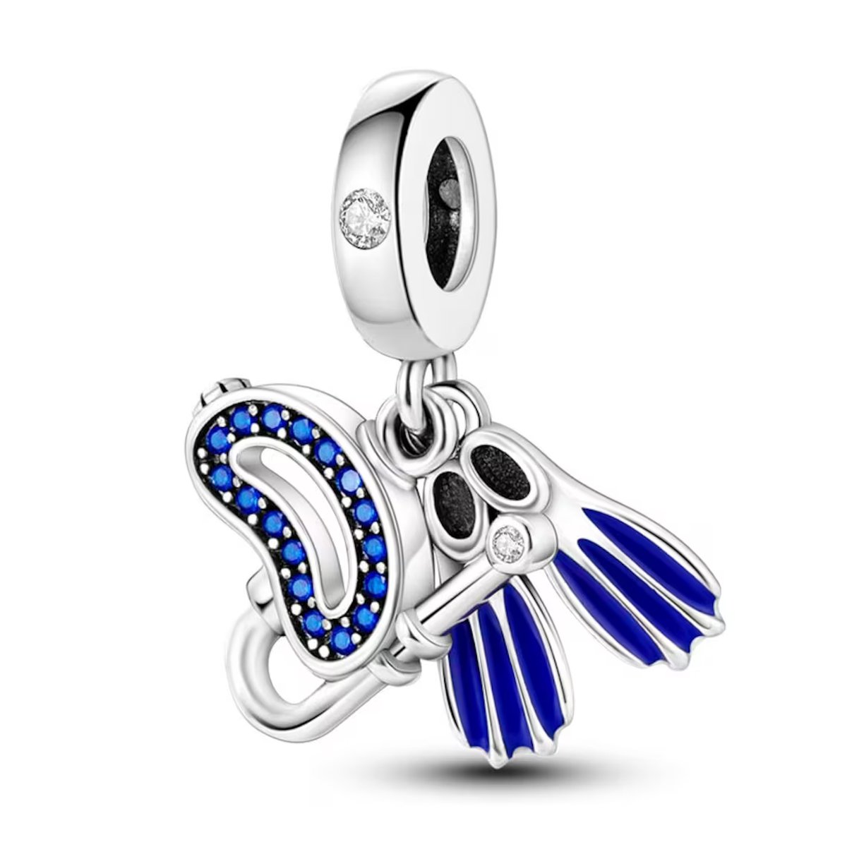 Fler® | Bedel | Past op populaire bedel armbanden (standaard-3mm) | armbandbedel | Duikset met Snorkelbril en Flippers Bedel | Hangbedel | 925 zilver | Duiker | Duiken | Verjaardagsgeschenk | Kerstcadeau | Sinterklaas kado| Valentijnsdag kado