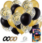 Fissaly 40 Stuks Goud, Zwart & Papieren Confetti Ballonnen met Accessoires – Decoratie Versiering - Latex