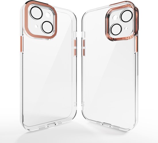 Coverzs telefoonhoesje geschikt voor Apple iPhone 13 hoesje - camera cover - doorzichtig hoesje met opstaande rand rondom camera - optimale bescherming - roze