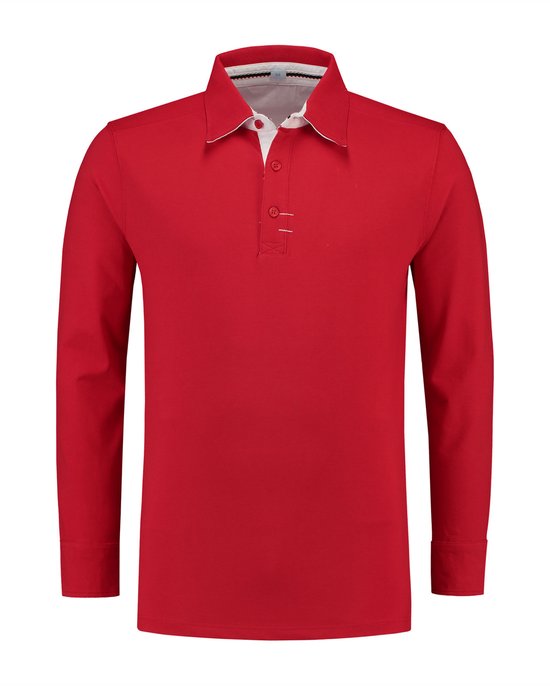 Lemon & Soda contrast polo met lange mouw voor heren rood/wit maat M