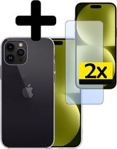 Hoesje Geschikt voor iPhone 15 Pro Hoesje Siliconen Case Met 2x Screenprotector - Hoes Geschikt voor iPhone 15 Pro Hoes Siliconen - Transparant.