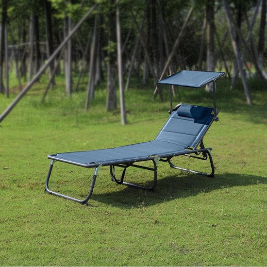 XXL aluminium ligstoel met zonnedak, strandbed met drie poten, 200x70 cm, maximale belasting 150 kg, blauw textileen, sneldrogend schuim van TecTake — afbeelding 3