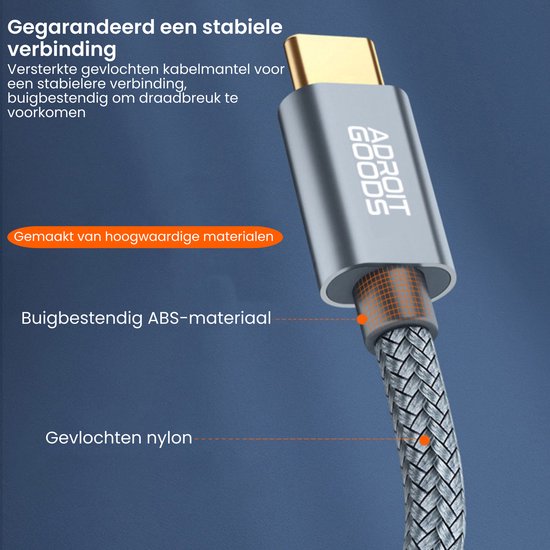 AdroitGoods Câble USB-C vers USB-B - Câble d'imprimante - 2 mètres - Grijs