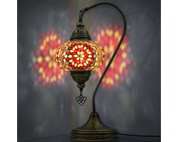 Mozaiek Zwanenhals Lamp, Handgemaakte, Nachtlampje, Turkse, Arabisch, Oosterse, Tiffany, Marokkaanse Decoratieve Tafellampen Voor Slaapkamer, Bureau, Woonkamer En Perfecte Cadeau Voor Speciale Dagen - Rood