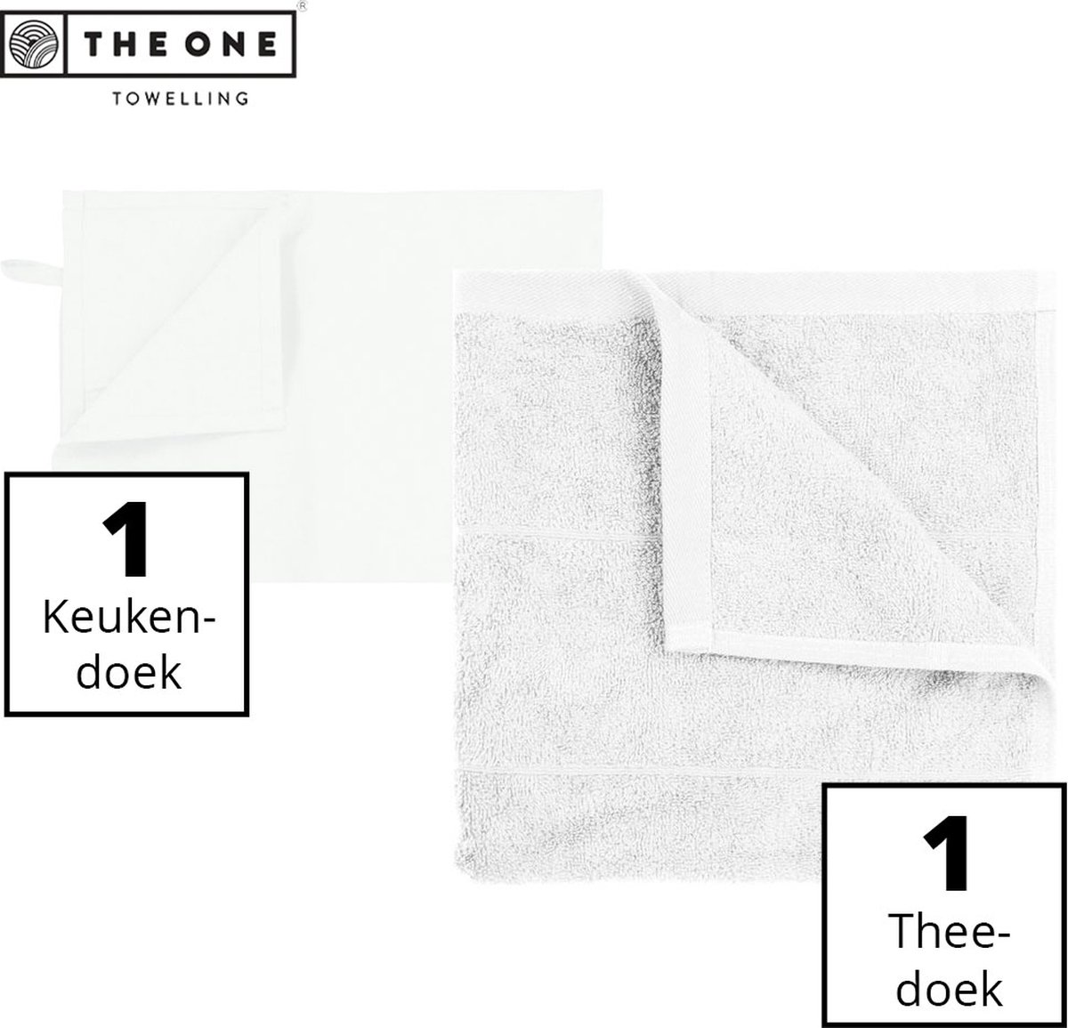 The One Towelling Keukentextiel set - 1 Handdoek & 1 Theedoek - Voordeelverpakking - 50 x 50 cm / 50 x 70 cm - Katoen - 2-Delig - Wit