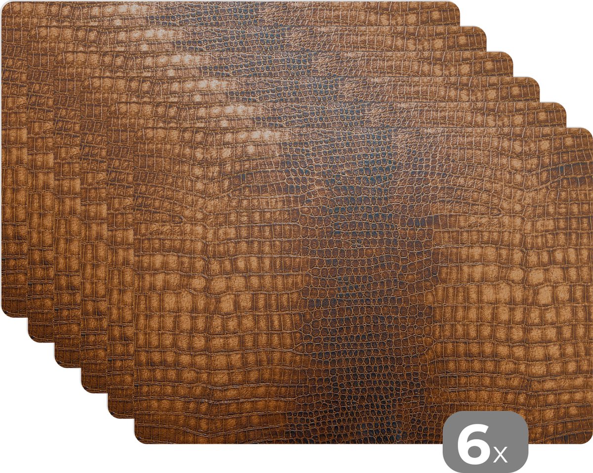 Placemats - Zwart - Bruin - Leer - Patronen - Structuur - Dieren - 45x30 cm - 6 stuks - Onderzetter