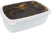 Broodtrommel Wit - Lunchbox Marmer - Kalk - Zwart - Goud - Marmerlook - Luxe - Brooddoos 18x12x6 cm - Brood lunch box - Broodtrommels voor kinderen en volwassenen