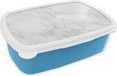 Broodtrommel Blauw - Lunchbox - Brooddoos - Marmer - Wit - Grijs - Luxe - Marmerlook - Steen - 18x12x6 cm - Kinderen - Jongen