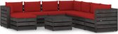 The Living Store Loungeset Pallet Grenenhout - Modulair - 69x70x66 cm - Rood