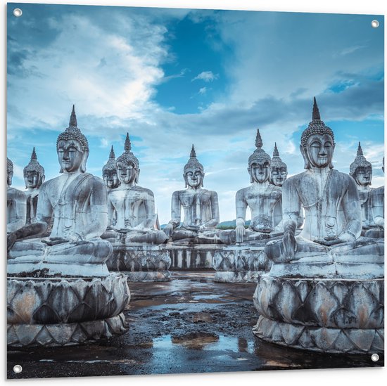Tuinposter – Buddha - Groep - Buitenland - 100x100 cm Foto op Tuinposter (wanddecoratie voor buiten en binnen)