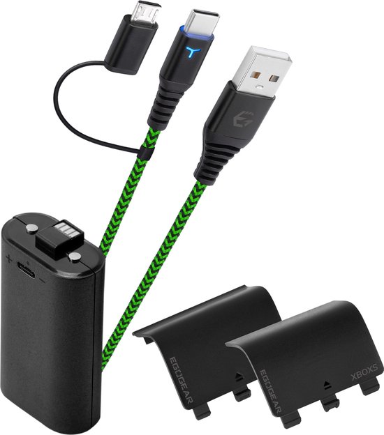 Complete EgoGear laadset met batterijpakket, kabel en 2 batterijdeksels.