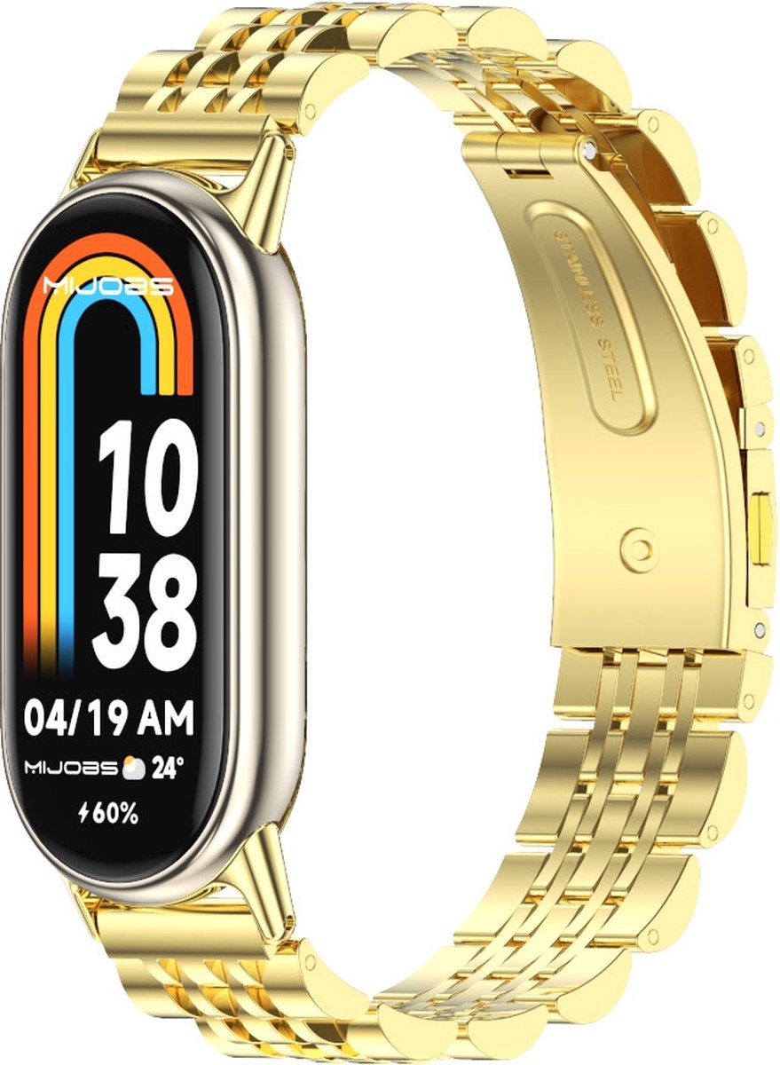 By Qubix - Stalen schakelbandje - Goud - Geschikt voor Xiaomi Smart Band 8 / 9 / 10