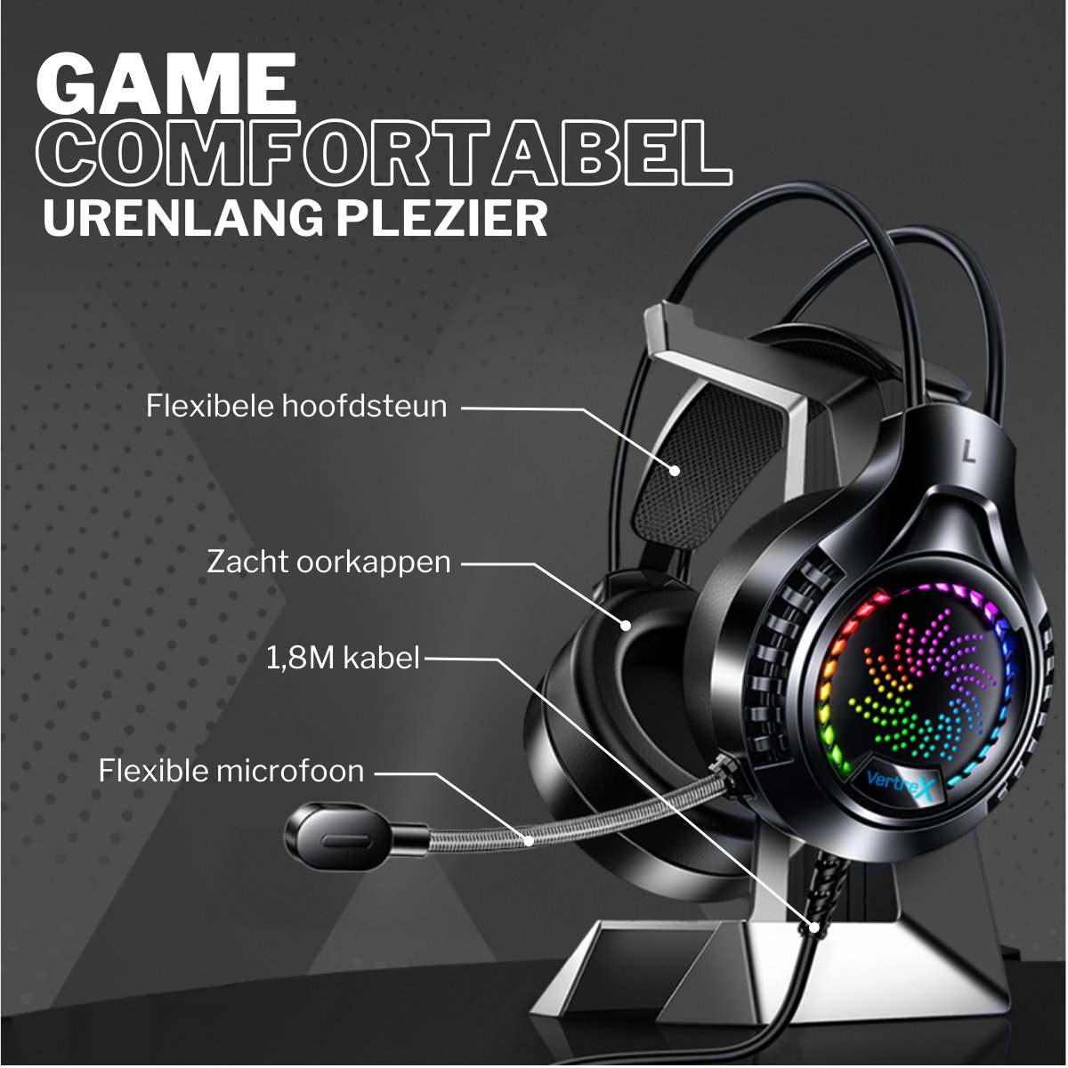 VERTREX Gaming Headset met Microfoon - Hoofdtelefoon - Headsets PC, PS5, PS4, Xbox, Nintendo Switch - 7.1 Surround Sound thumbnail 4