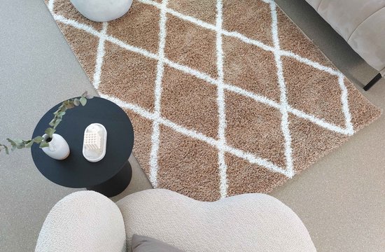 Hoogpolig Vloerkleed Beige/Crème - Tapijt - Carpet - 140x200 cm