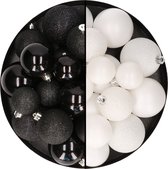 Kerstballen 60x stuks - mix wit/zwart - 4-5-6 cm - kunststof - kerstversiering