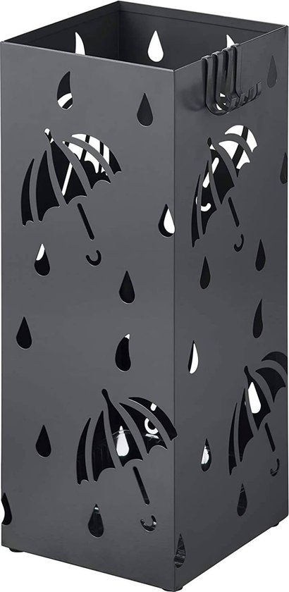 Paraplubak Wilfrith van metaal - Ronde paraplubak - Verwijderbare wateropvangbak - Met haak - Antraciet - Metaal - 49 x 20 x 20 cm