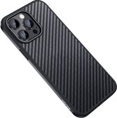 Sulada Carbonshield backcover shockproof met metale rand om case voor iPhone 14 Pro Max zwart