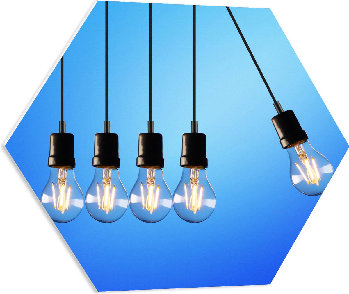 PVC Schuimplaat Hexagon - Gloeilamp - Verlicht - Hangen - 60x52.2 cm Foto op Hexagon (Met 