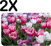 BWK Flexibele Placemat - Roze met Witte Tulpen - Set van 2 Placemats - 45x30 cm - PVC Doek - Afneembaar