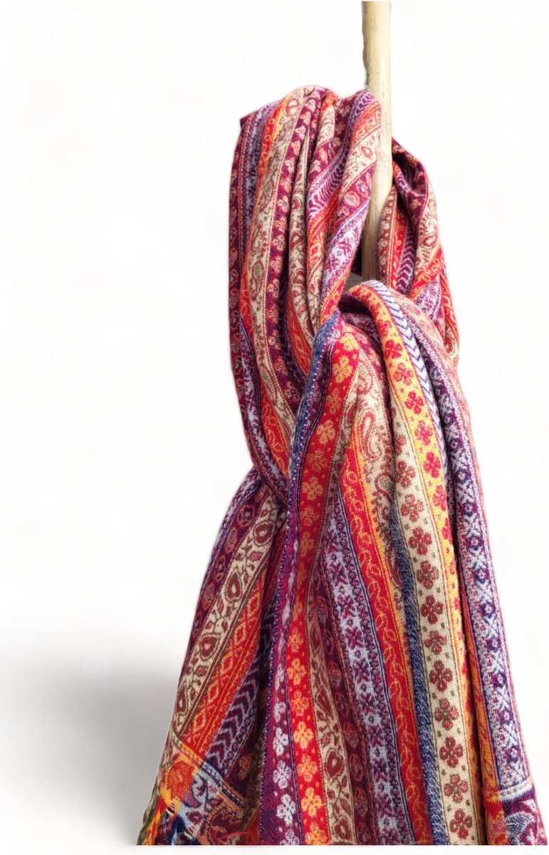 Nepal Omslagdoek Plaid Sjaal Yak Wol/Acryl (200 x 100 cm) Rood/Paars/Creme