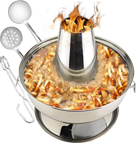 Roestvrijstalen Hot Pot Wok pan met zeeflepel Chinese vuurpan Hot Pot  roestvrij staal