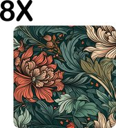 BWK Luxe Placemat - Gekleurde Bloemen Patroon - Getekend - Set van 8 Placemats - 40x40 cm - 2 mm dik Vinyl - Anti Slip - Afneembaar