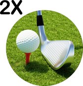 BWK Flexibele Ronde Placemat - Golfbal en Golfclub op het Gras - Set van 2 Placemats - 50x50 cm - PVC Doek - Afneembaar