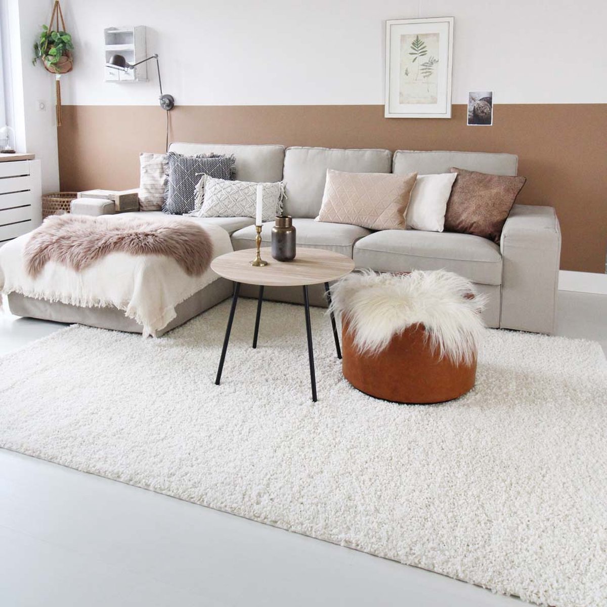 Hoogpolig vloerkleed shaggy Trend effen - crème 60x110 cm