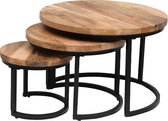 Nuvolix salontafels rond - Groot - 2.5CM dik - salontafel set van 3 - mangohout - naturel