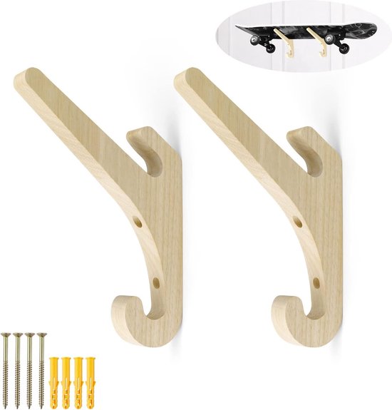 2 stuks multifunctionele haken van hout, 25 cm lange wandhaken in ...