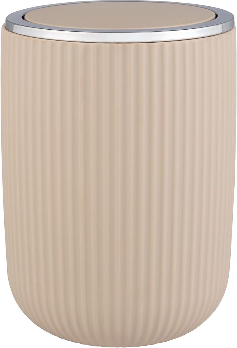 Prullenbak met klapdeksel Agropoli S beige 2 liter, vuilnisbak voor badkamer, afvalemmer van hoogwaardige kunststof met plastische vormgeving en gestructureerd oppervlak, Ø 14,5 × 20 cm