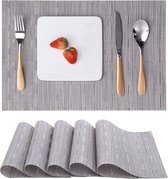 Placemats Set van 6, Vinyl Placemats Geweven Wasbaar Hittebestendige Antislip Geschikt voor Keuken Familie Restaurant Koffiebar (Zilvergrijs)